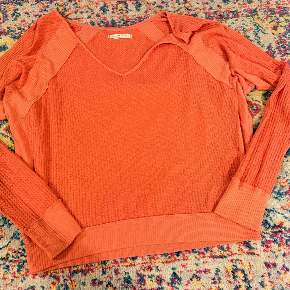 Free People Women's Orange V-Neck Top